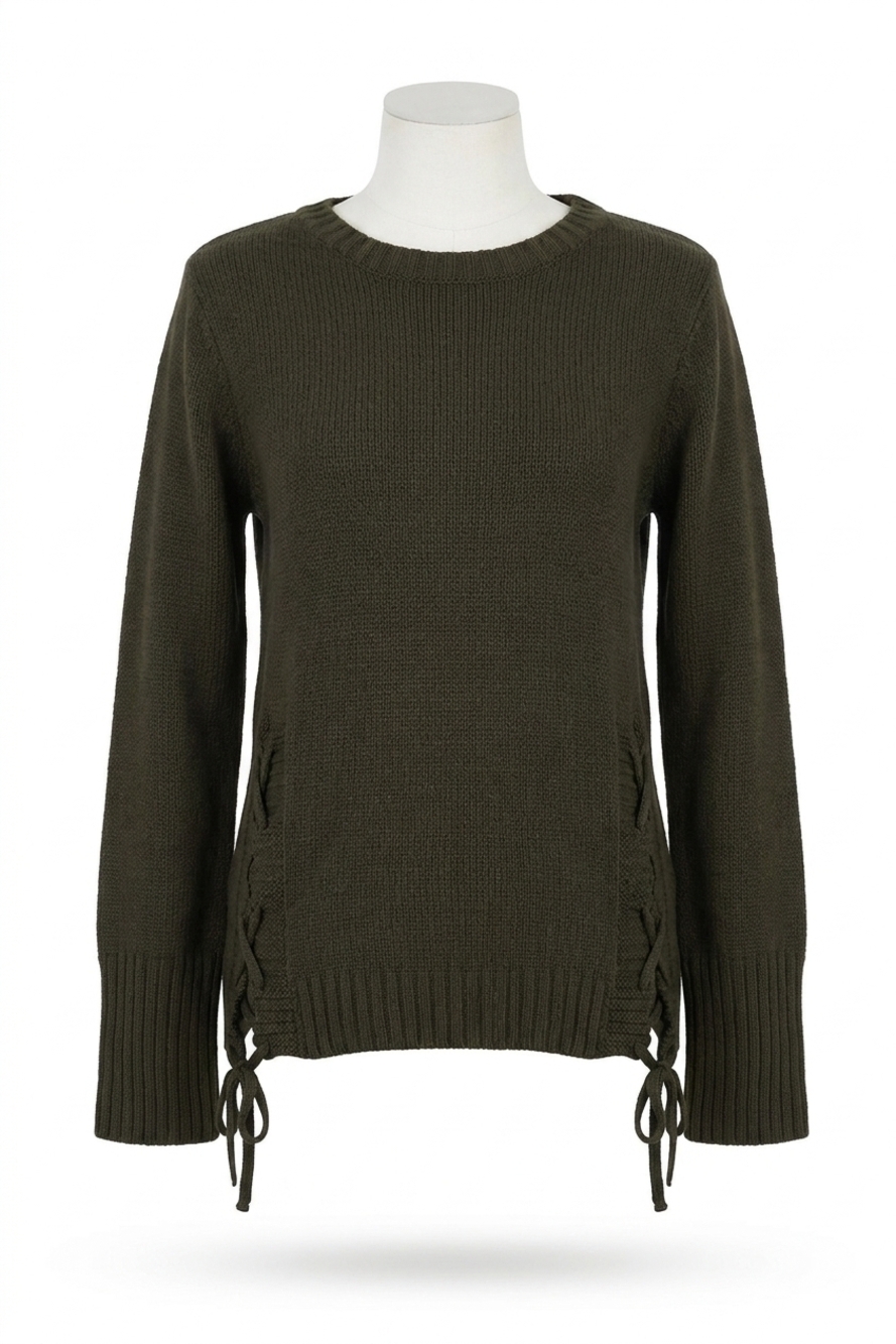 NEW FRENCH KYSS parker tie up sweater in olive